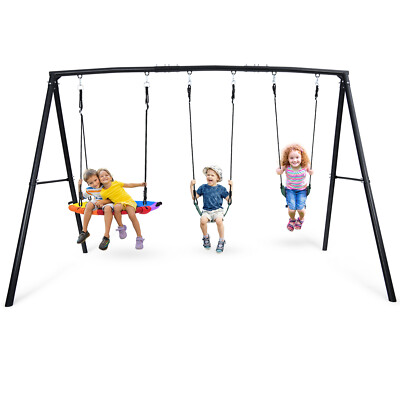 600lb Metal Swing Set with 3 Swings Heavy Duty A-Frame Kids Backyard Swing Seats