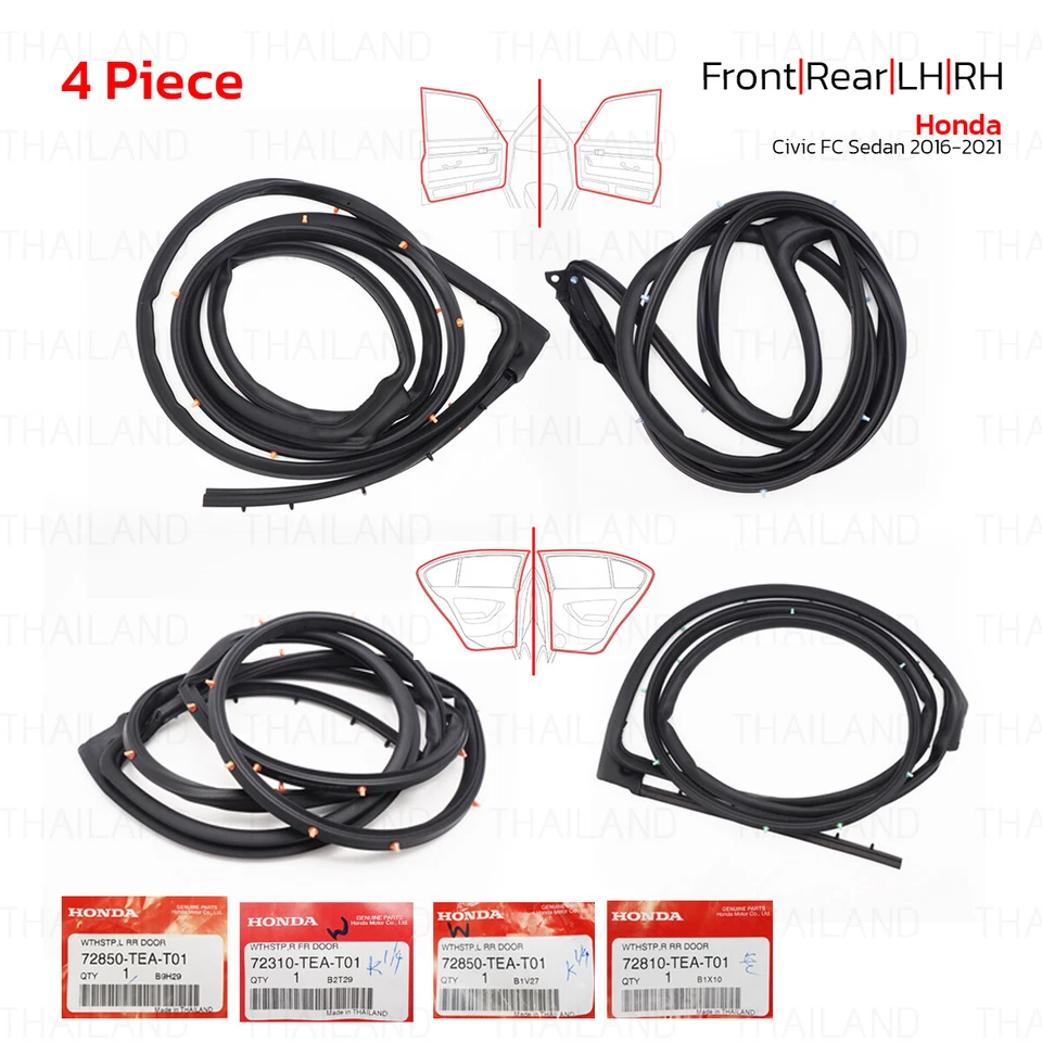 For Honda Civic FC Sedan 2016 - '21 4Dr Door Rubber Seal Weatherstrip - Image 3 of 4