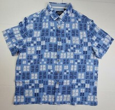 Nat Nast Luxury Shirt Mens XL Hawaiian Camp Blue All Over Print Silk Cotton