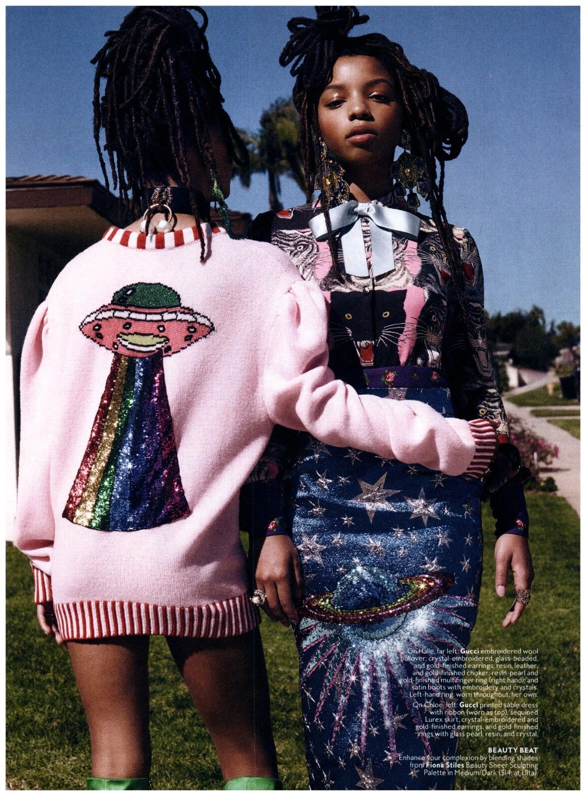 Chloé & Halle Bailey Gucci imprimé pull robe sable magazine photo CLIPPING