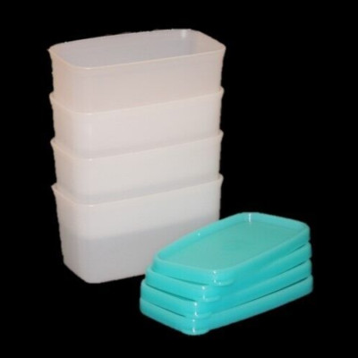 Tupperware Freeze-It Square Rounds Set of 4 Containers Mini Vintage Blue