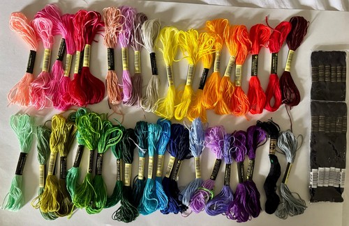 52 Embroidery Floss Lot Skeins, Cross Stitch/Crafts; 40 variety colors/12 black