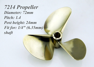 7214 Brass Propeller Diameter 72mm Pitch 1.4 for 1/4'' Prop Shaft Cable RC Boat
