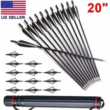 12Pcs 20" Crossbow Bolts Carbon Arrows 100grain 3 Blade Broadhead Hunting Quiver
