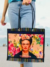 Mexican Mercado Shoulder Mesh Bag | Reusable Shopping Bag | Frida Kahlo Image | 