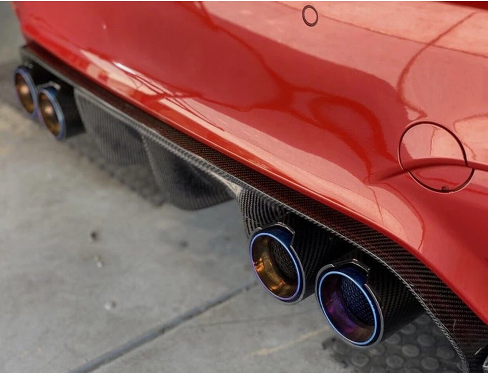 New 4Pcs 2015-2019 BMW F80 M3 F82 M4 70MM Carbon Fiber Stainless Steel Tip Blue - Image 4 of 4