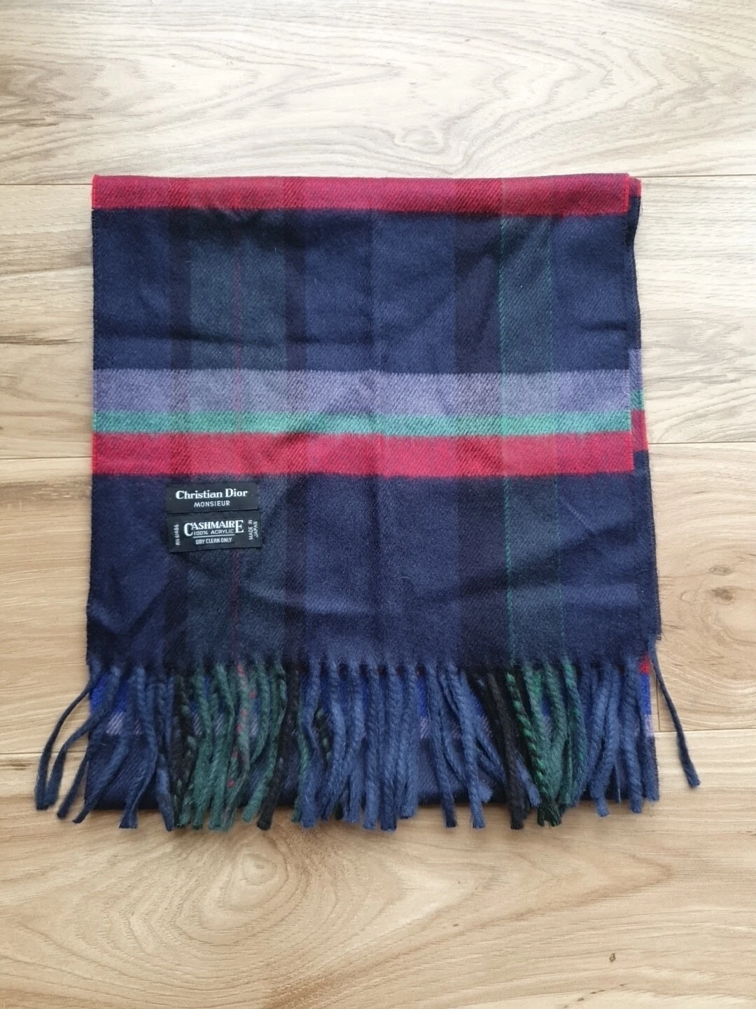 Foulard unisexe Christian Dior Monsieur bleu marine/rouge écharpe cashmaire ~ Japon #A