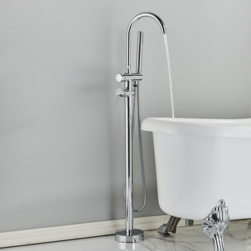 Tub Filler Freestanding Bathtub Faucet Floor Mounted Bathroom with Hand Shower - Picture 74 of 132