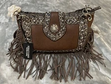 Concealed Carry Western Brown & Black Tassels Handbag Purse Rhinestone Jessie