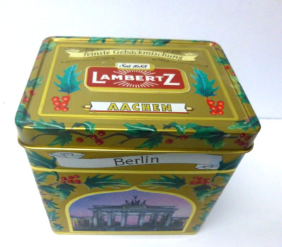 Lambertz German Cookie Tin & Music Box Castle/City Scenes Works Well 5 X 5'' ExCo