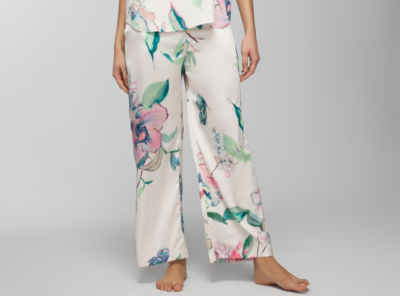 Soma Women's Satin Ankle Pajama Pants Sketchbook Flora G Lounge Pants Only  Small