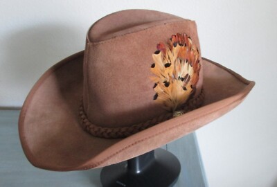 UNITED HATTERS CAP  & MILLINERY Vintage Suede Leather Cowboy Hat Size L