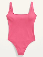 Old Navy Women  s Textured-Rib Square-Neck French-Cut One-Piece Swimsuit Size L