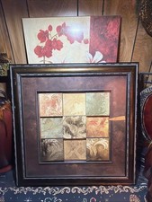 Arte da parete 9 piastrelle toni terra astratti, decorazione incorniciata 22x22