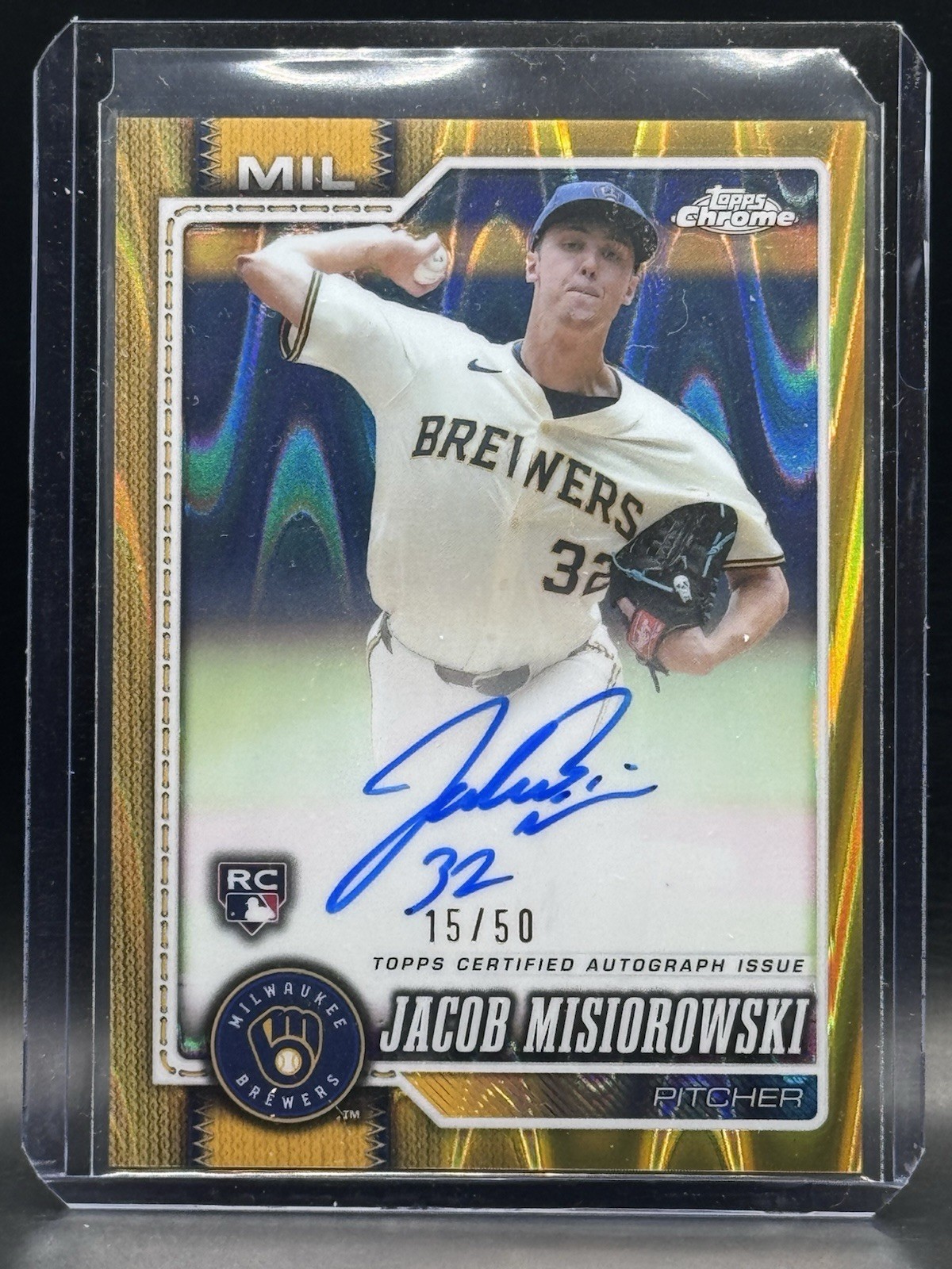 2026 Topps Chrome #RA-JM Jacob Misiorowski RC Auto Gold Raywave Refractor #/50 view 3