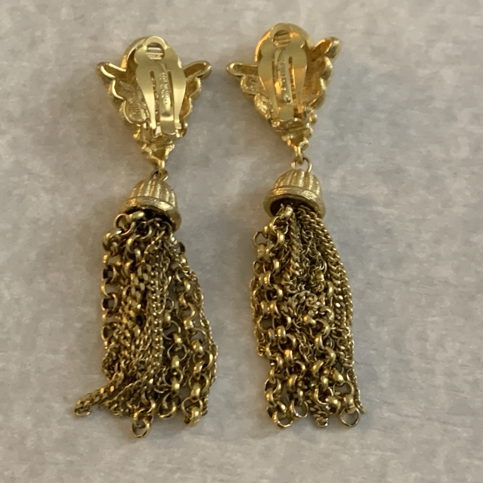 Vintage Givenchy Earrings Statement Tassels Clip On Brushed Gold Tone NY Paris thumbnail 16