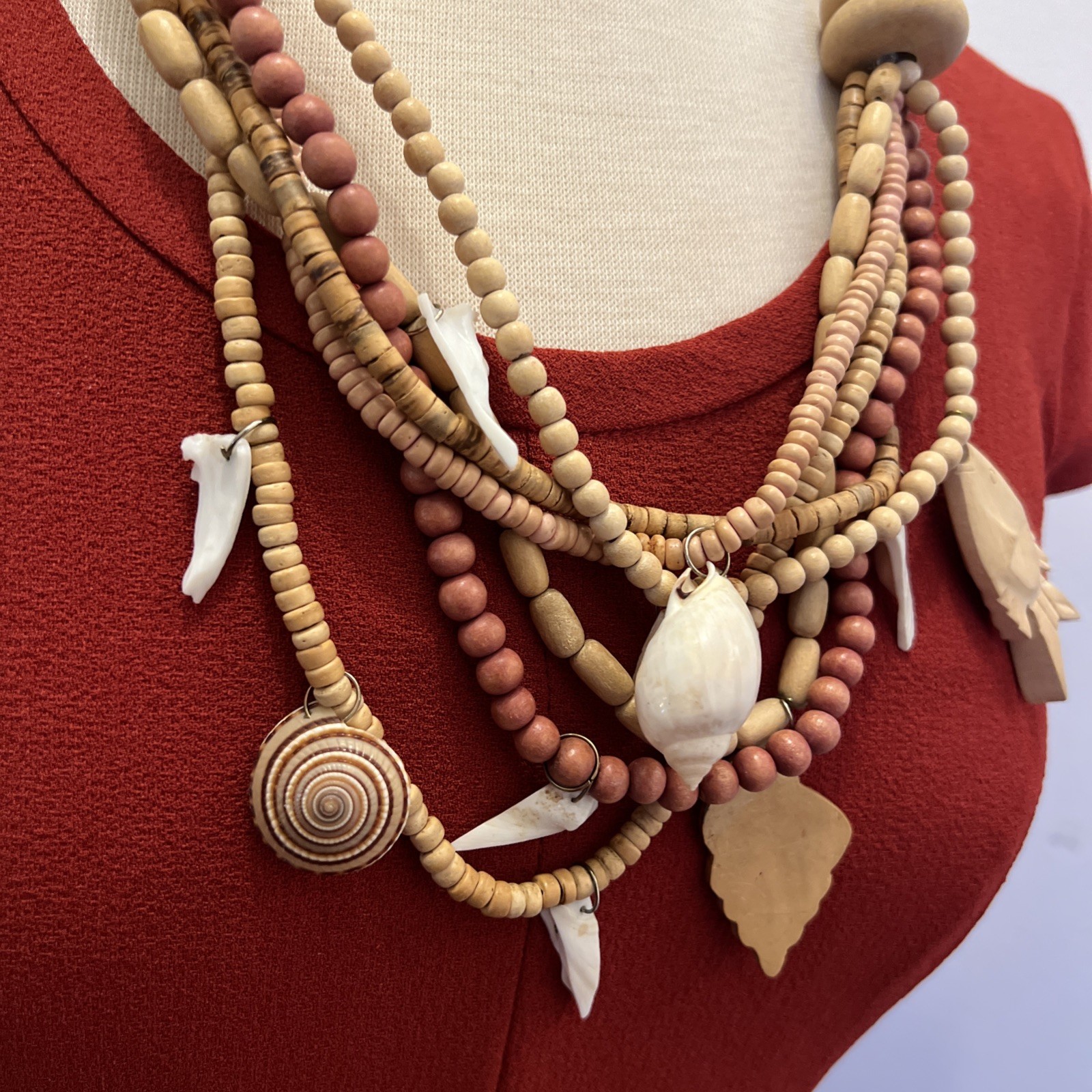 Beautiful Handmade Multi Strand Boho Shell Wood B… - image 2