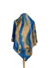 H75 Vintage 100 Silk Scarf Abstract Blue Beige Artistic Print Hand Rolled Hem
