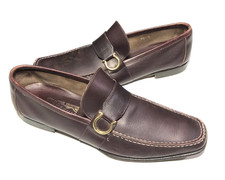 Salvatore Ferragamo Gancini Ornament Leather Loafers Mens 9.5D Brown Slip On