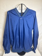 Nike Pullover Windbreaker Center Swoosh Large Blue V Neck Unlined Pocket 90s Y2K