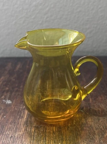 Vintage Blenko? Hand Blown Yellow Mini Glass Pitcher/Creamer