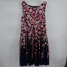 Talbots Floral Print Dress Sleeveless Black Pink Career Casual Womens size 6