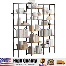 63" Triple Wide Industrial Bookcase, 5 Tier Book Shelf with Open Display Shelves