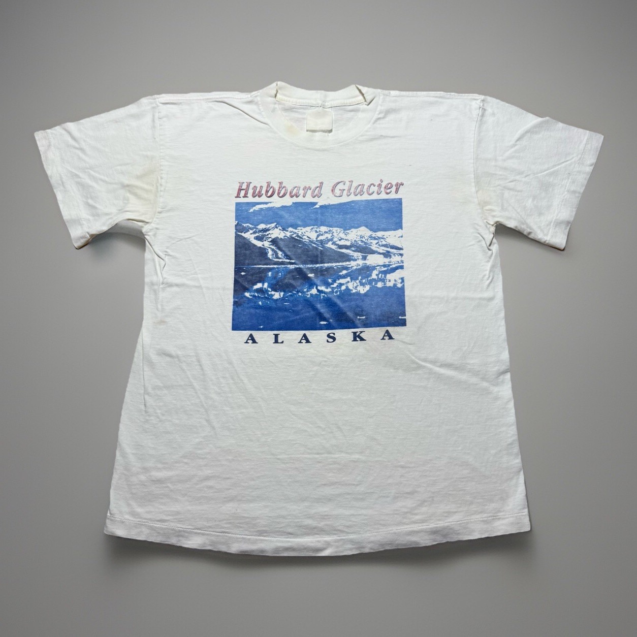 Vintage 90s Distressed Faded Hubbard Glacier Alaska Photo Art Shirt Size Large