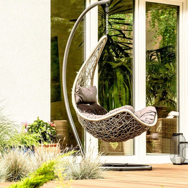 Kideo Poltrona Sospesa In Rattan Sintetico Con Struttura E Cuscino - Set Completo, Colore Corallo