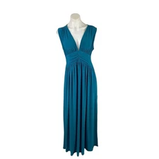 Halogen Blue V-neck Sleeveless Side Slit Stretch Knit Maxi Cocktail Dress Size S