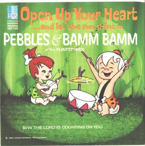 PEBBLES AND BAMM BAMM-PICTURE SLEEVE + 45-(OPEN UP YOUR HEART)--PS--PIC--SLV