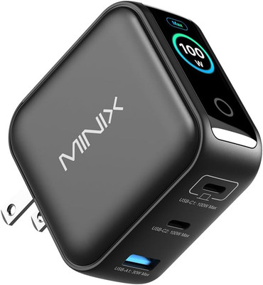 MINIX 100W USB C Charger, 3 Port GaN Charger with Smart Display and Touch Contro