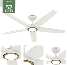 Hunter 52" Fresh White Smart 6 Speed DC Damp LED Light Ceiling Fan NO REPAIRS