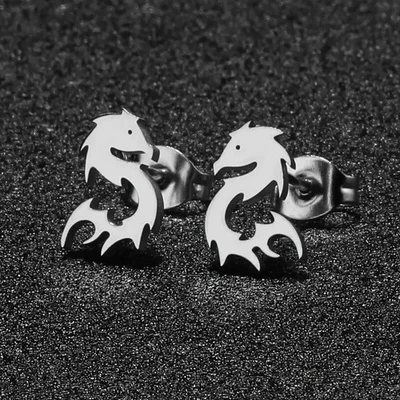 Boucles d'oreilles dragon en acier inoxydable animal anime boucles... - Photo 1/4