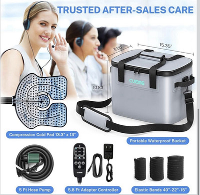 CUEME Cold Therapy System 20 Quart Portable Waterproof Compression Pad Gray