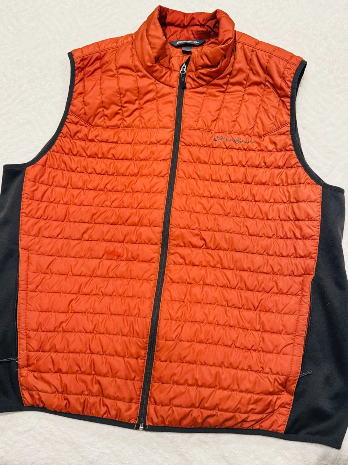 Eddie Bauer Men’s 2XL Orange Quilted Puffer Vest Full Zip Outdoor Hiking