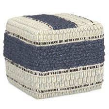 Grady 18" Wide Square Pouf Blue Natural Wool Cotton
