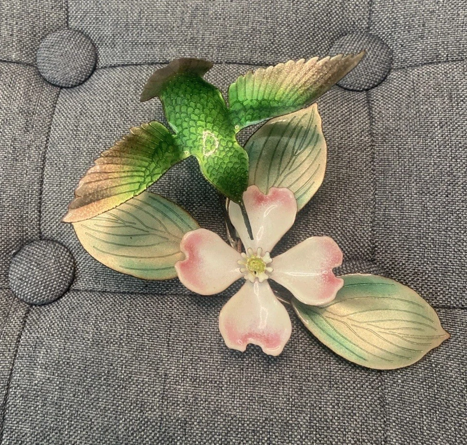 VTG 3 Bovano of Cheshire Enamel Copper Wall Art Hummingbirds & Dogwood 5”x5” VGC - Image 4 of 4
