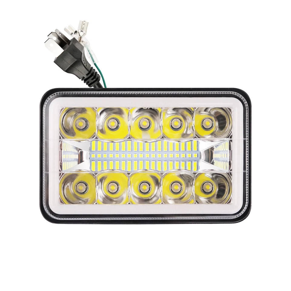 For Western Star 4900 Semi Truck 4PCS 4X6" LED Headlights Hi-Lo Beam Halo DRL - Image 2 of 4