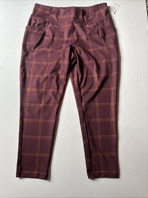 #ad Live well Burgundy Leggings Size 18 NWT Plaid Cropped $11.99
