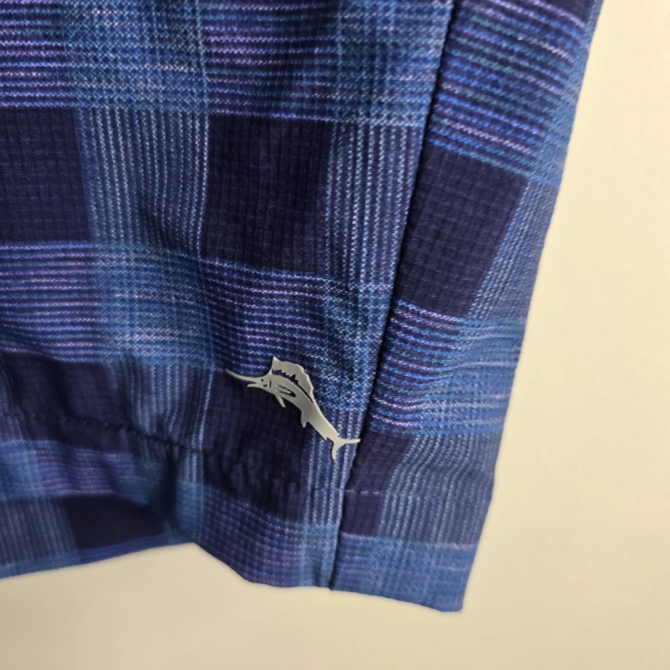 Tommy Bahama Hombres Talla 32 Azul Cuadros Plano Frontal Cremallera Lateral Bolsillo Pantalones Cortos de Verano Foto 3 de 4