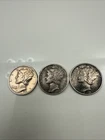 Lot of (3)-90% Silver  Mercury Dimes- 1941 s,  1939D  & 1943D  (F)