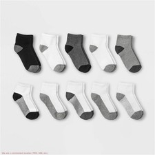 Boys' 10pk Ankle Socks - Cat Jack White/Gray/Black S SEE DEAL