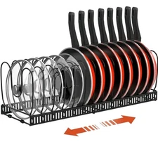Housolution Pot and Pan Organizer Rack for Cabinet, Expandable Pot Lid Organi...