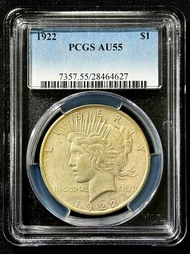 1922 $1 Peace Dollar PCGS AU55, 90% Silver, 10% Copper