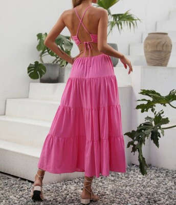 Crisscross Tie Backless Cut Out Ruffle Hem Split Thigh Women New Dress |  eBay