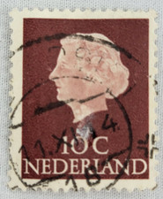 Netherlands Postage ~ Queen Juliana ~ Brown 10₵ Stamp ~ Posted ~1953 ~ B327