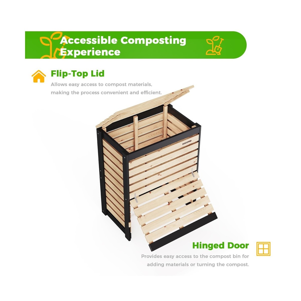 Top Loading Composter 95 Gallon Wood Composter Bin With Front & Top ...