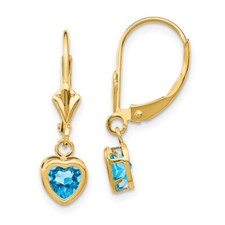 23mm 14K Yellow Gold 5mm Heart Blue Topaz Earrings XLB109BT