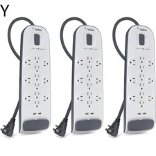 Belkin 12-Outlet USB Power Strip Surge Protector, Flat Plug,6ft 3,996 Joules Y